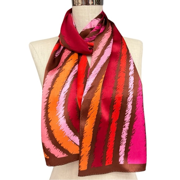 Jones New York Multicolor Abstract Stripe Silk Scarf Red Brown Pink Purple EUC - Picture 4 of 11